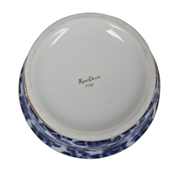 Vintage Royal Danube Calico Flow Cobalt Blue Roses Sugar Bowl Candy Dish w/ Lid - Picture 11 of 12